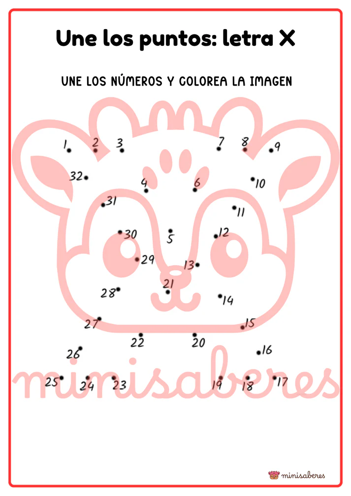 Ficha de trabajo: Une los números letra X | Lenguaje - 1° básico